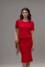 Image of Short Sleeve Knitted Set - Classic Blouse and Straight Skirt