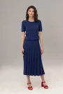 Image of Short Sleeve Knitted Set - Classic Blouse and Flared Pleated Skirt