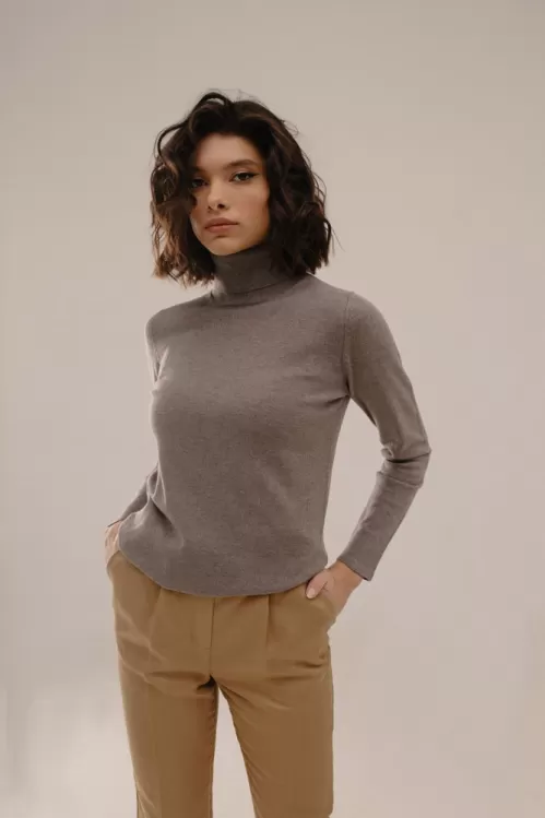 Roll Long Sleeve Knitted Turtleneck with High Collar
