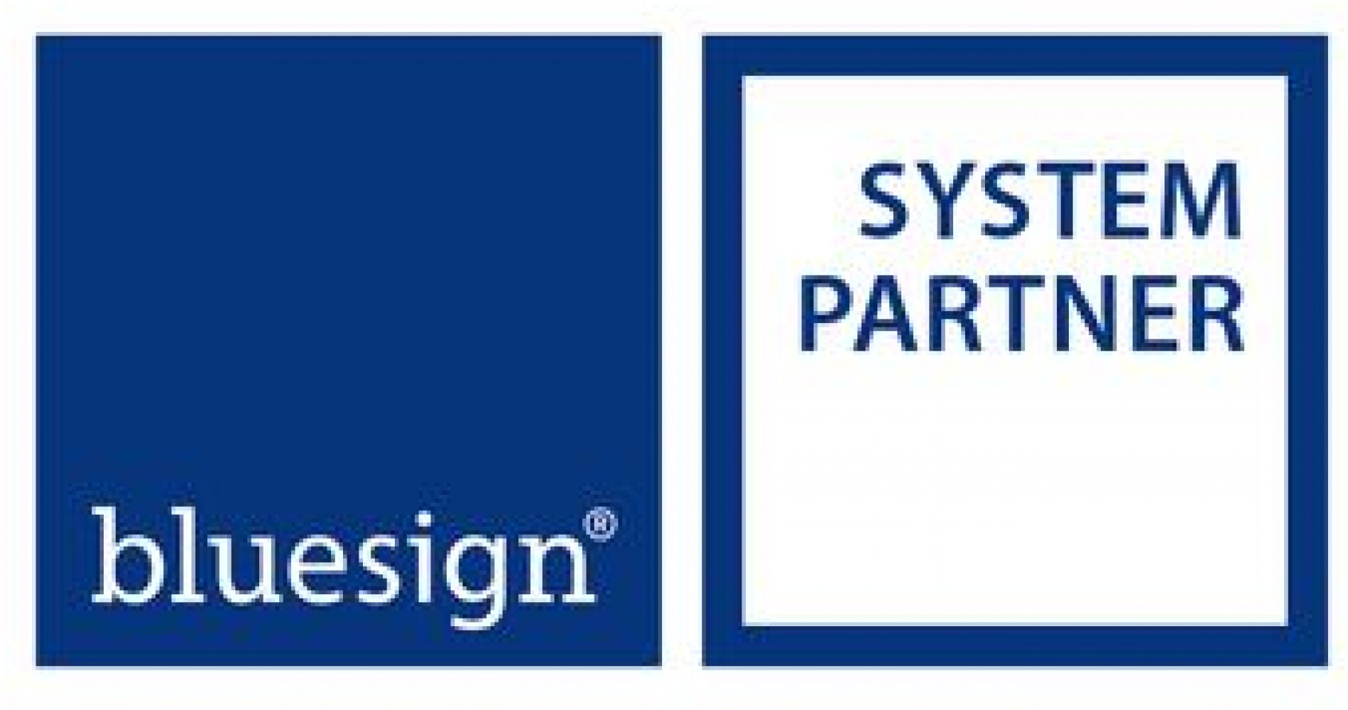 A bluesign systems partner logo in blue and white.